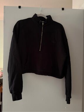 SET Active Black Cropped Quarter-Zip Pullover Hoodie